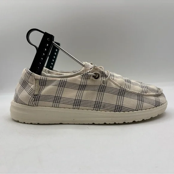 Hey Dude Wendy Plaid Beige Women’s Size 7 121410558 Casual Comfort Slip On Shoes - Picture 6 of 16